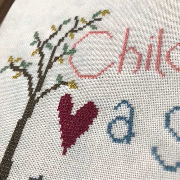 Vintage primitive counted cross stitch framed art - Picture 2 of 5